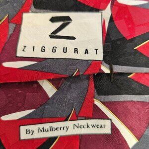 Ziggurat by Mulberry Silk Tie Red Eggplant Abstract Pattern 4" X 56" Vintage
